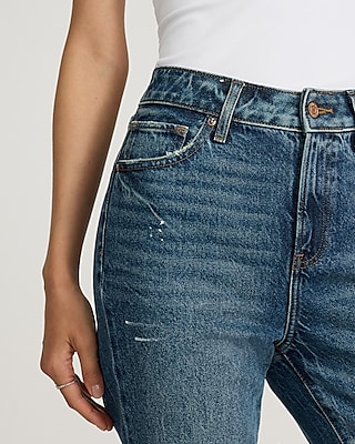 High Waisted 50/50 Rigid Stretch Paint Splatter Straight Ankle Jeans