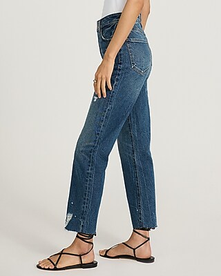High Waisted 50/50 Rigid Stretch Paint Splatter Straight Ankle Jeans