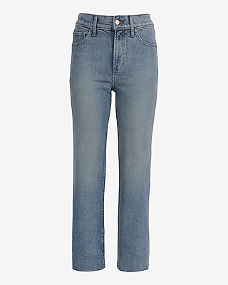 High Waisted Light Wash Straight Ankle Jeans