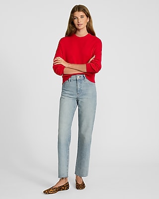 High Waisted Light Wash Straight Ankle Jeans
