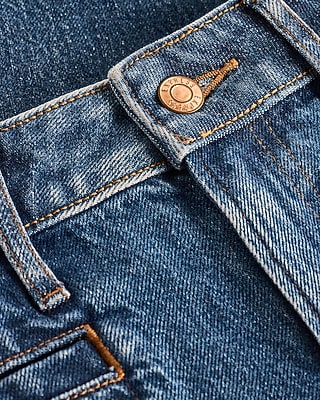 High Waisted Dark Wash Patch Pocket 50/50 Rigid Stretch Straight Ankle Jeans