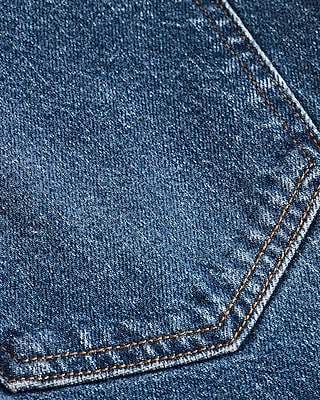 High Waisted Dark Wash Patch Pocket 50/50 Rigid Stretch Straight Ankle Jeans