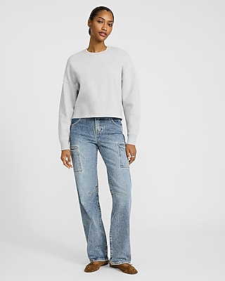 High Waisted Light Wash Cargo 50/50 Rigid Stretch Relaxed Straight Jeans