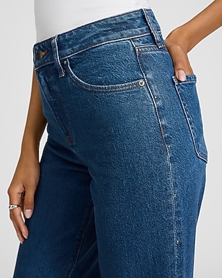 High Waisted Medium Wash Studded Relaxed Straight Jeans - image 4