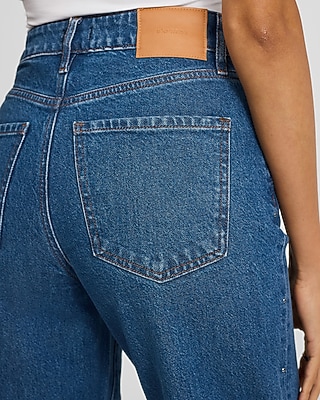 High Waisted Medium Wash Studded Relaxed Straight Jeans - image 5