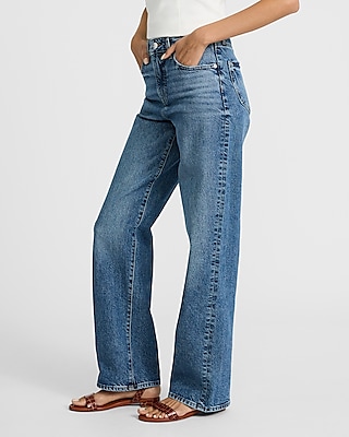 High Waisted Medium Wash Relaxed Straight Jeans