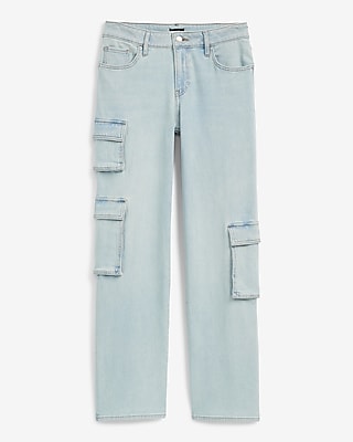 Low Rise Light Wash Relaxed Straight Cargo Jeans