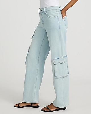 Low Rise Light Wash Relaxed Straight Cargo Jeans