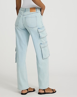 Low Rise Light Wash Relaxed Straight Cargo Jeans