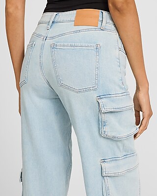 Low Rise Light Wash Relaxed Straight Cargo Jeans