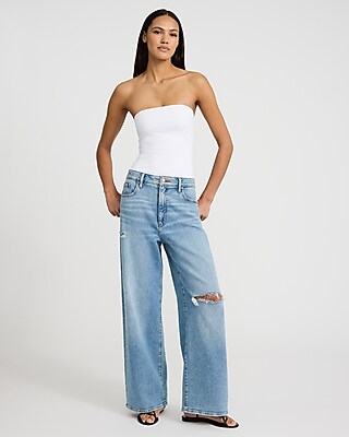 Low Rise Light Wash Ripped Baggy Jeans
