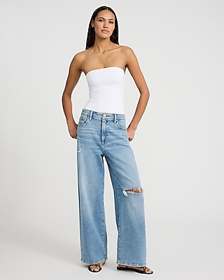 Low Rise Light Wash Ripped Baggy Jeans