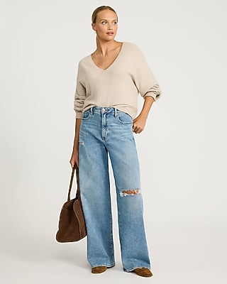 Low Rise Light Wash Ripped Baggy Jeans