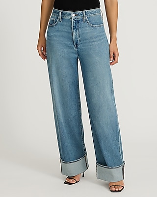 Low Rise Light Wash Cuffed Baggy Jeans