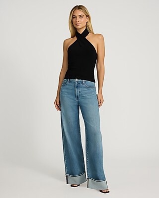 Low Rise Light Wash Cuffed Baggy Jeans