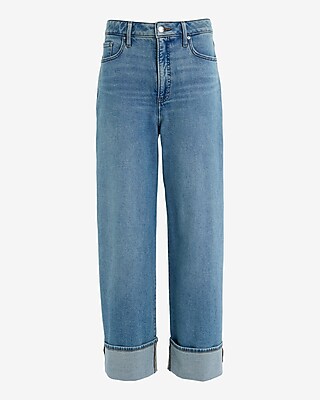 Low Rise Light Wash Cuffed Baggy Jeans