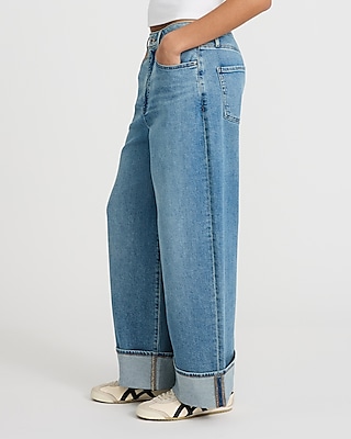 Low Rise Light Wash Cuffed Baggy Jeans