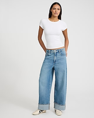 Low Rise Light Wash Cuffed Baggy Jeans