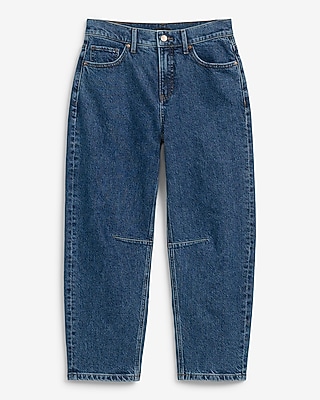 Mid Rise Medium Wash Barrel Jeans