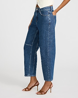 Mid Rise Medium Wash Barrel Jeans
