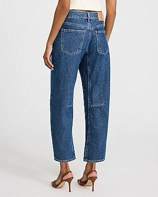 Mid Rise Medium Wash Barrel Jeans