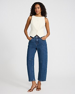 Mid Rise Medium Wash Barrel Jeans