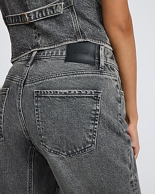 Mid Rise Washed Black Raw Hem Barrel Jeans