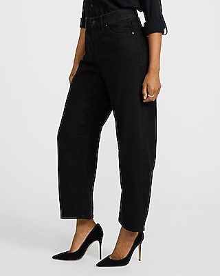 Mid Rise Black Barrel Jeans