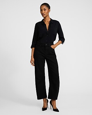 Mid Rise Black Barrel Jeans