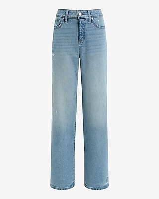 High Waisted Light Wash Relaxed Straight Jeans