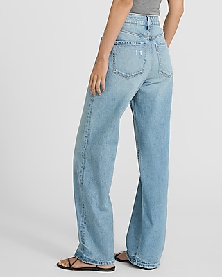 High Waisted Light Wash Relaxed Straight Jeans