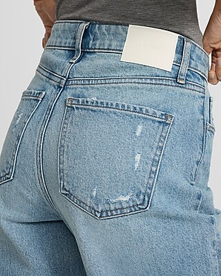 High Waisted Light Wash Relaxed Straight Jeans