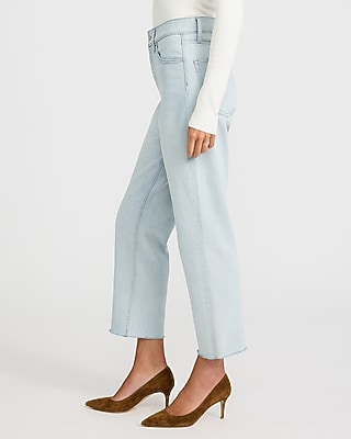 High Waisted Light Wash Straight Ankle Jeans