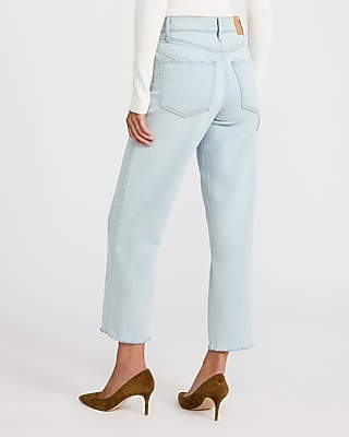 High Waisted Light Wash Straight Ankle Jeans