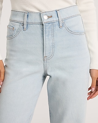 High Waisted Light Wash Straight Ankle Jeans