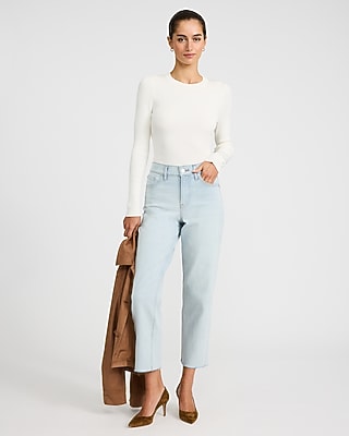 High Waisted Light Wash Straight Ankle Jeans