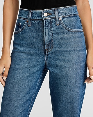 High Waisted Dark Wash Cuffed Hem Straight Jeans - image 4