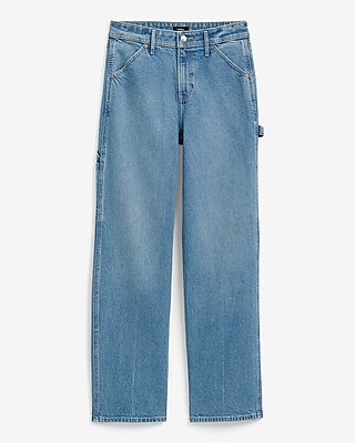 High Waisted Light Wash Relaxed Straight Carpenter Jeans