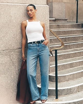 High Waisted Light Wash Relaxed Straight Carpenter Jeans