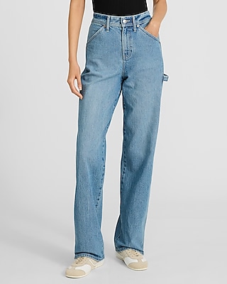 High Waisted Light Wash Relaxed Straight Carpenter Jeans
