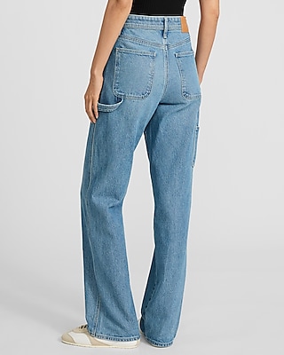 High Waisted Light Wash Relaxed Straight Carpenter Jeans