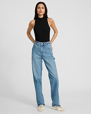 High Waisted Light Wash Relaxed Straight Carpenter Jeans