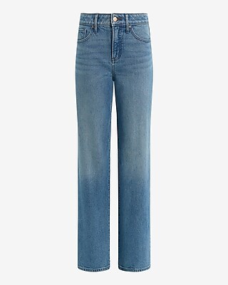 High Waisted Medium Wash Relaxed Straight Jeans
