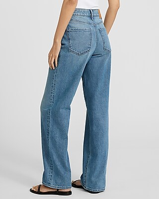 High Waisted Medium Wash Relaxed Straight Jeans