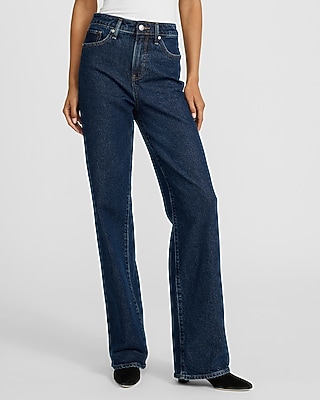 High Waisted Dark Wash Relaxed Straight Jeans