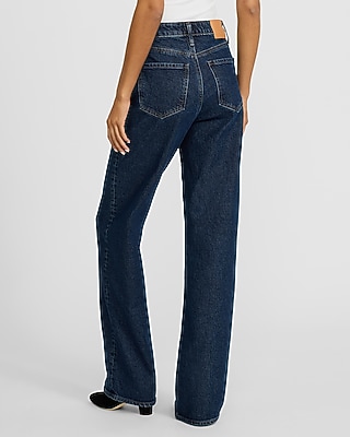 High Waisted Dark Wash Relaxed Straight Jeans