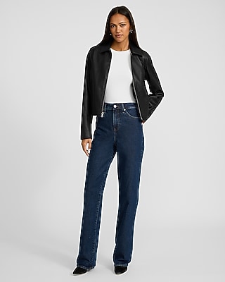 High Waisted Dark Wash Relaxed Straight Jeans