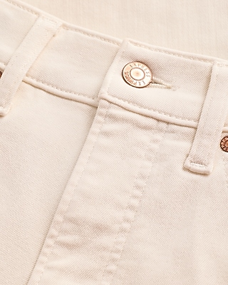 High Waisted Ivory Cuffed Straight Ankle Jeans