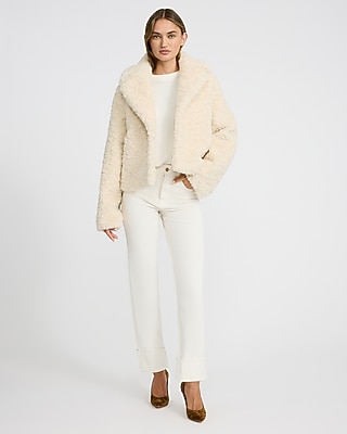 High Waisted Ivory Cuffed Straight Ankle Jeans