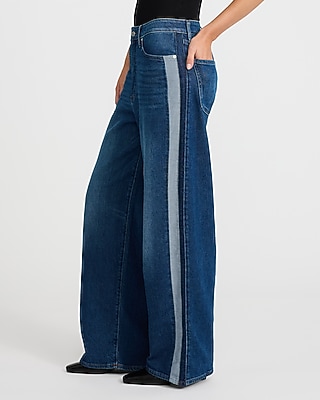 Low Slung Dark Wash Side Stripe Baggy Jeans | Express